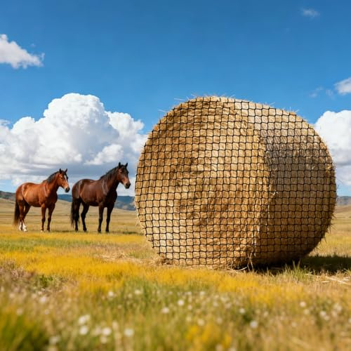 VEVOR Filet à Foin Balle Ronde 1,8x1,8x1,8 m Filet Balle Foin Cheval PE pour Alimentation Lente Chevaux, Maille 3,8 cm sans Nœuds Attaches Autobloquantes Navette Aiguilles Ficelle Réparation et Sac