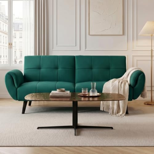 JIEXI Bäddsoffa 3-sits, Hopfällbar soffa med Sovfunktion, 195 x 85 cm, Grön, för Vardagsrum och Sovrum
