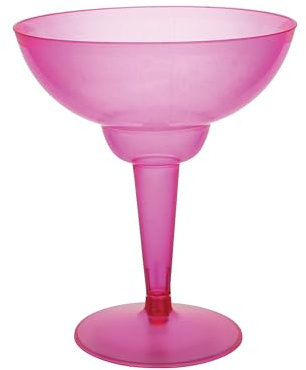 Party Essentials Hard Plastic Two Piece 12-Ounce Margarita Glasses, Neon Pink, 10 Count