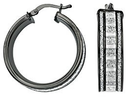 Boucles d'oreilles créoles en argent sterling plaqué rhodium noir brillant Baguette brillante en argent au choix 20 mm 30 mm, Noir, taille unique