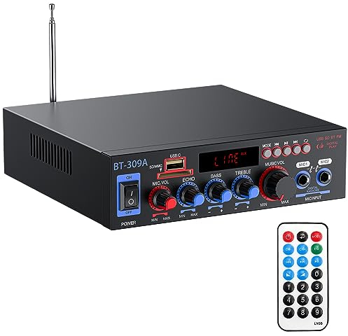 PROZOR Amplificador de Audio 800W HiFi Estéreo Bluetooth 5.0 Sonido Digital Radio FM Tarjeta TF SD Dos Microfonos para Automóviles Hogar
