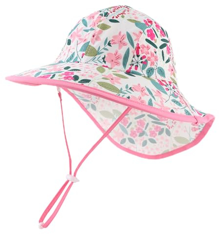 Pesaat Baby Sonnenhut Mädchen Mit UV-Schutz Sonnenmütze Baby Junge Mit Nackenschutz Sommermütze Kinder Babymütze Sommer(Mirabilis Jalapa, Gr.4-8Jahren(52-56))