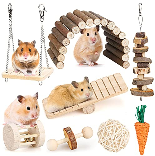 BBjinronjy Hamster-Kauspielzeug-Set für kleine Tiere, Molarspielzeug, Zahnpflege, Holzzubehör für Meerschweinchen, Chinchillas, Rennmäuse, Mäuse, Ratten, Maus