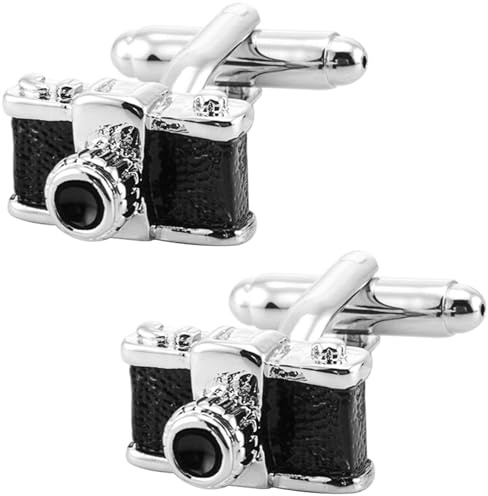 Jonwo Gemelos de cámara vintage para hombre en caja de regalo, gemelos únicos y divertidos para fotógrafo, para negocios, boda, aniversario, camisa, 16 x 10mm, Acero inoxidable, No es una piedra