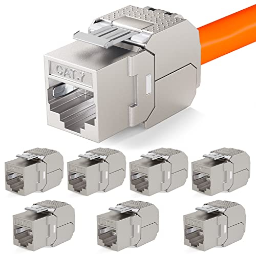 HB-DIGITAL 8x CAT 7 Keystone RJ45 Modul Buchse für starre LAN Kabel 10 Gbit/s AWG 22-24 werkzeuglos LSA vollgeschirmt STP vergoldete Kontakte für Patchpanel Netzwerkdose