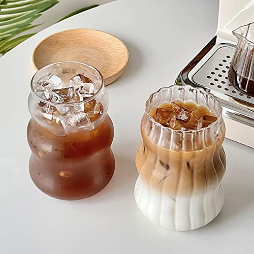 ChYoung 2pcs / 3pcs Tasse à café striée Verres à boire Vintage Gourd Shape Latte Cup Glasses Glass Cup Ripple Glassware Wave Shaped Glass Cups for Tea, Milk, Whisky, Coffee Bar Accessories