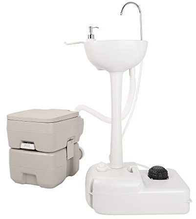 Volowoo Upgraded Portable Sink and Toilet Combo| Self-contained 5 Gal Hand Washing Station & 5.3 Gal Flushing Toilet, Perfect for Camping/RV/Boat/Road Tripper/Camper, Detachable & Lightweight
