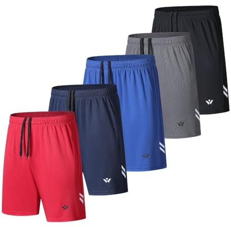fovdtaa Lot de 5 shorts de sport pour homme avec poches et taille élastique, séchage rapide, L