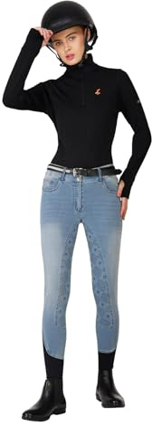 Preto Pantalones de equitación de mezclilla para mujer, con asiento completo, agarre de silicona, suaves, elásticos, pantalones ecuestres con bolsillos, Mezclilla azul marino, 24W