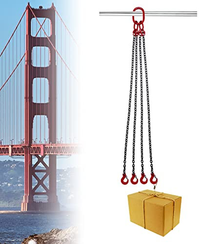 MEHOOSPVN G80 - Chaîne de suspension en acier au manganèse - 4 brins - 1,5 m - Capacité de charge : 5 t - Avec piège forgé - Crochet à tête de fourche - Pour l'exploitation minière, les machines