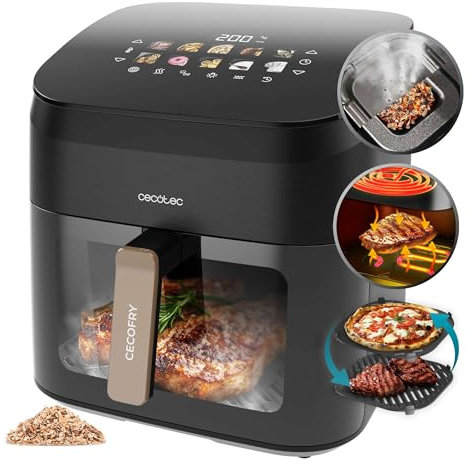 Cecotec Friggitrice ad Aria 8.5 Litri - Air Fryer Cecofry&Grill Smokin' 8500. 2200W, Piastra - Grill, Doppia Resistenza, Affumicatore IntegratoTemperatura Regolabile 40-200°C, 10 Menu