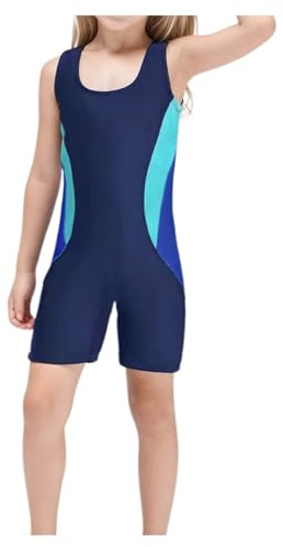 Maillot De Bain 1 Piece Shorty Fille 5-14 Ans Maillot De Bain Enfant Fille Ventre Plat Gainage Monokini Chic Pas Cher étudiant Natation Piscine Sport Plage Surf Plongée (Blue, 11-12)
