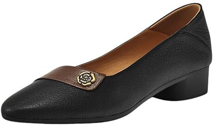 OBiQuzz Ballerines élégantes pour femme avec talon bloc Chaussures en cuir Chaussures basses Escarpins Robe Chaussures Mary Jane Chaussures en cuir Chaussures de bureau Chaussures de soirée Chaussures
