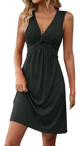 riou Vestidos Verano Mujer Playeros Sueltos Bohemio Sin Mangas Cuello V Vestido De Ocio Estampado Floral Túnica Casual Vestidos con Bolsillos Vintage Vestido Botones Original Viajes