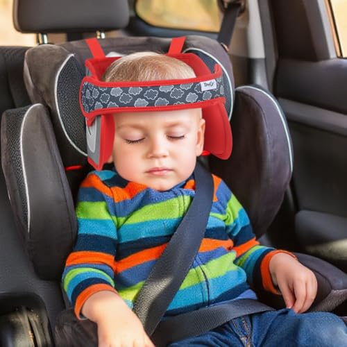 Alaoo Supporto Testa Seggiolino, Cinturino Supporto Testa Bambini, Cuscino Regolabile per Bambini, Poggiatesta Auto Bambini, Adatto per la Protezione di Auto, Collo e Spalle(Rosso)