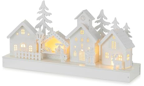 Staymoment Lichthäuser Holz Weihnachtsdorf mit Beleuchtung: LED Weihnachtshäuser Deko Weihnachten Lichthaus Weihnachtsdeko Innen Schwibbogen Weiss Holzdeko Tischdeko Fensterbank Winterdeko