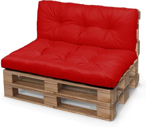 QOEUIUJ Cojines for Palets 120×80 120×60 100×60 60×60 Impermeables Cojín Asiento Respaldo for Pales Europalé Interior y Exterior for Jardín y Terraza(Rojo,100x60+100x40cm)