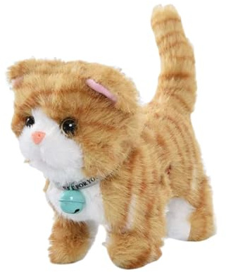 SZLIFE Gatto di Peluche Che miagola e Cammina, scodinzolante, Multifunzionale, con 12 Melodie, Animale Domestico elettronico interattivo con Registrazione, Strisce Gialle
