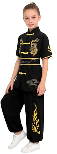 Nyeemya Kinesisk kostym barn traditionella uniformer Drakbroderi kampsport kostym Kung Fu Wushu Qi Gong Tai Chi Chun Wing svart 9-10 år