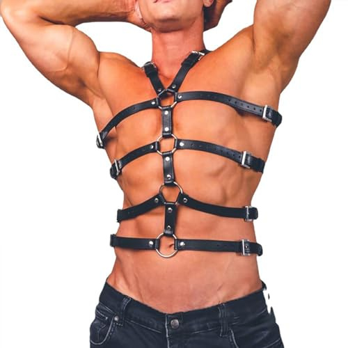 Kalttoy Straps Buckle Rings Clubwear Black Costumes Men Leather Body Chest Harness Suspenders Punk Belt Leather Chest Harness
