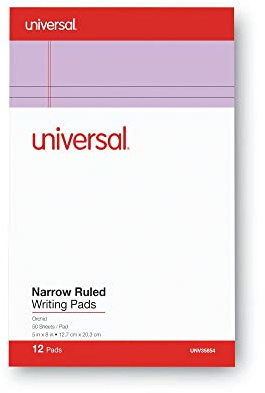 Universal 35854 Colored Perforated Note Pads, Narrow Rule, 5 x 8, Orchid, 50 Sheet (Pack of 12)