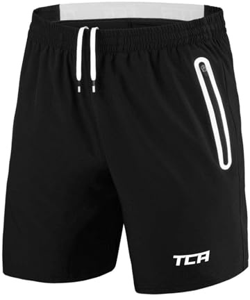 TCA Elite Tech Pantaloncini Palestra Uomo con Tasche Laterali - Pantaloncini Running Uomo - Pantaloni Corti Sportivi da Corsa e Allenamento - Abbigliamento Sportivo - Nero/Bianco, XL