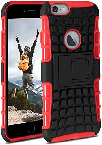 ONEFLOW Tank Case für iPhone 6s / iPhone 6 Hülle Outdoor, stabile Panzerhülle mit Kamera und Display Schutz, sichere Handyhülle, TPU Handy Schutzhülle mit Ständer, Rot Schwarz