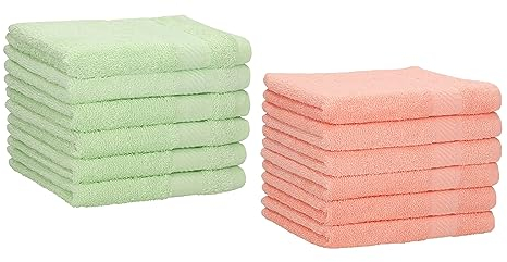 Betz 12 Stück Gästehandtücher Gästehandtuch Palermo 100% Baumwolle Größe 30x50 cm Handtuch Gästetücher Set Farbe grün und apricot