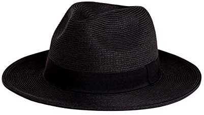 Pineapple&Star Sun Straw Fedora Beach Hat Fine Braid UPF50+ for Unisex (Small, Black)