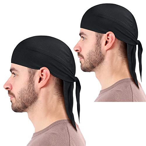 Arcweg Skull Cap Bandana Stretchy Quick Dry for Cycling Beanie Helmet Liner Breathable Cooling Sports Headband UV Protection Sweatband Hat Moisture Wicking Men Women (Black+Black, one Size)
