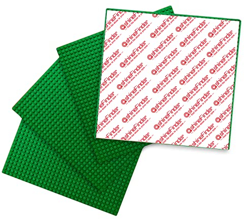 shineFinder 4 Plate Set Building Plate Compatible with Lego Building Blocks, 25.5 x 25.5 cm, Peel and Stick Base Plate for Table Top, Wall, Storage Box (4 Pieces, Green)