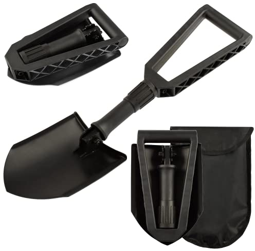 ROCKFOXX - Pala pieghevole per esterni, sopravvivenza, campeggio, pala pieghevole in metallo, per giardino, lavoro, emergenza, borsa inclusa