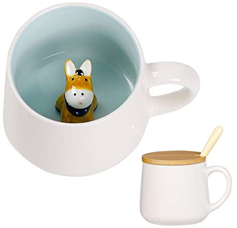 BigNoseDeer Bonita taza de café de cerámica de burro, divertida taza con animales de dibujos animados 3D en el interior, regalos novedosos para mujeres y niños, 11 onzas (burro)
