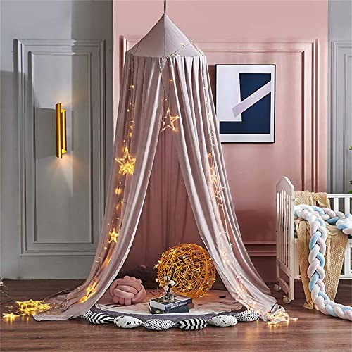 Surwin Bed Canopy for Girls Boys Kids Single Double Bed, Solid Color Round Dome Bed Canopy Mosquito Net Protection Canopy Play Tent Bedroom Nursery Decoration Hanging Curtain Net (Pink)