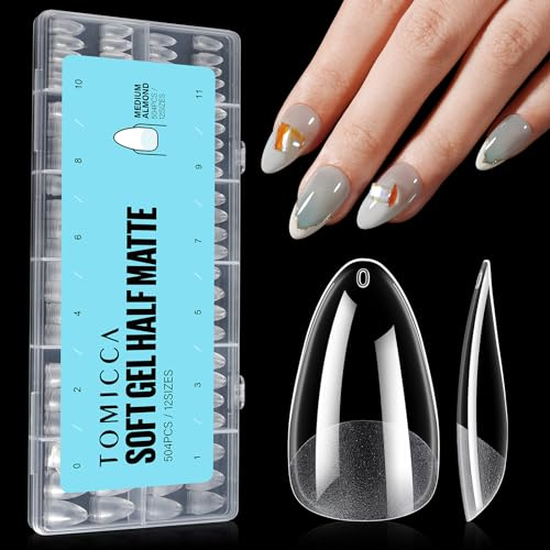TOMICCA 504 Stück Medium Mandelnagelspitzen Vollständige Abdeckung Weiche Gel-Spitzen Kurze Nagelspitzen Vorpolierte Künstliche Nagelspitzen für Salon, 12 Größen