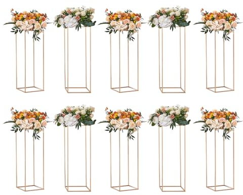 VEVOR 10er-Set Blumenhocker Eckig 28x28x80cm Blumenständer Eisen Beistelltisch Modern Blumensäule Gold-Galvanisierung Pflanzenhocker Pflanzenständer Metallständer für Dekoration von Bars Hotels Cafés