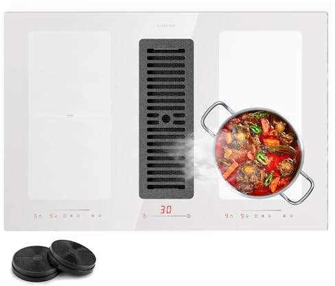 Klarstein 2-in-1 Kochfeld mit Dunstabzug Integriert, Induktionskochfeld mit Dunstabzug für Kücheninsel, Kochfeld mit Integriertem Dunstabzug, 391m³/h Luftstrom, Touch Control, Energieklasse A