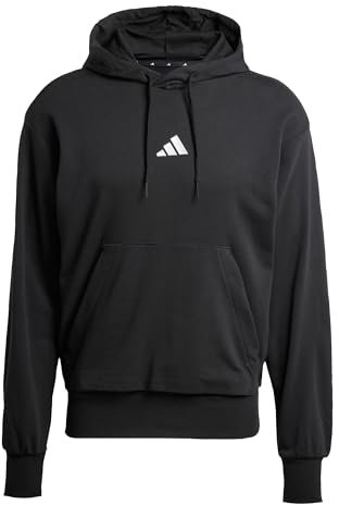 adidas Herren Essentials FEELCOZY French Terry Hoodie, Black/White, L