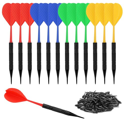 Accmor 12 Pack Soft Tip Darts, Bar Dart, Plastic Tip Darts Set, Attach Extra 100 Black 2BA Replacement Tips, Soft Tip Darts for Electronic/Plastic Dartboard