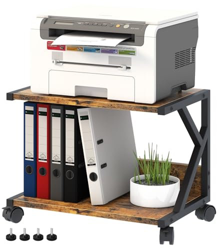 Mesa de Impresora de 2 Niveles con Ruedas Bloqueables - Soporte Móvil con Diseño Industrial para Oficina, Hogar, Escuela