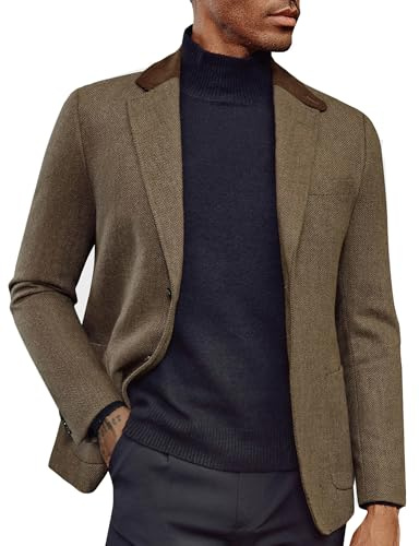 PJ PAUL JONES Men's Blazers Casual Suit Jacket Vintage Wool Tweed Jackets | 2 Buttons Herringbone Sports Coats Business Blazer Dinner Jackets
