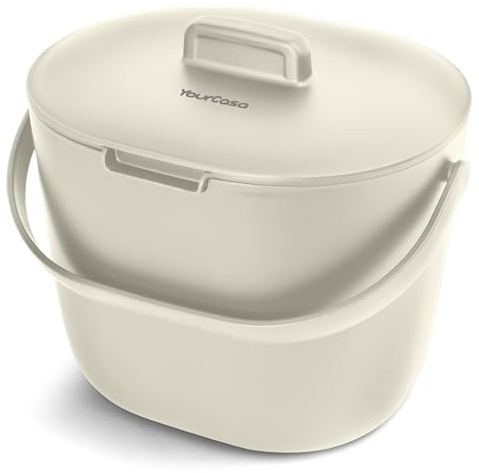 YourCasa Cubo Basura pequeño 6L - Cubo Basura organica con tamiz y Tapa - Cubo organico Cocina - compostador Cocina Cubo Basura organica pequeño Basura organica Cocina (Creme)