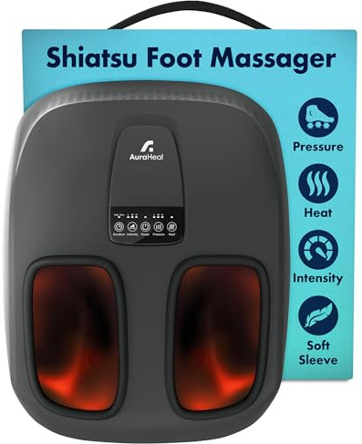 Aura Heal Shiatsu Foot Massager with Heat & Deep Kneading - Relieves Plantar Fasciitis, Neuropathy & Foot Fatigue - Features Adjustable Heat & 3 Compression Setting - Fits Up to Men’s Size 14