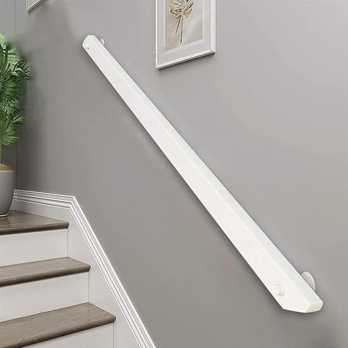 Pasamanos De Escalera De Madera,Montado En Pasamanos De Pared Escalera Barandilla,Interior Baranda Barra De Soporte Para Pasillo Antideslizantes,Exterior Pasos Decking Grab Bar Varilla (blanco, 50cm)