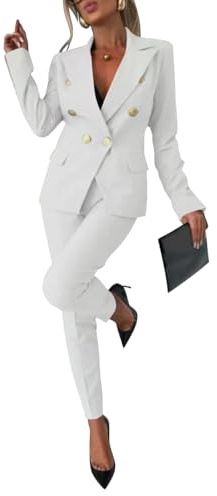 shownicer Tailleur Donna Completo Pantalone Curvy Completo Pantaloni e Giacca Tuta Due Pezzi Ufficio e Lavoro Revers Blazer Tuta Slim Fit Complete Business A Bianco S