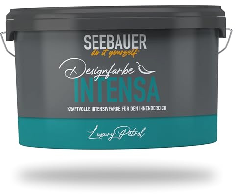 SEEBAUER diy Intensivfarbe INTENSA Blau 2,5L (Luxury Petrol) Edelmatte Wandfarbe Dunkelblau - Innenfarbe sehr hohe Deckkraft - Matt, Abwaschbar und Tropffrei