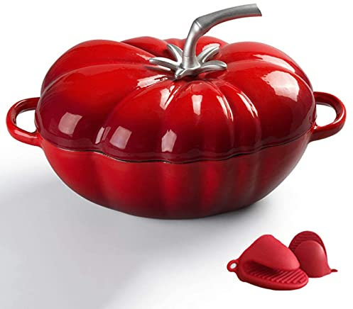 Pot de cocción de cerámica olla de hierro fundido con horno holandés de hierro fundido esmaltado con tapa, pan de cocción sin palo horno holandés, tomate de hierro fundido para carnes y verduras de
