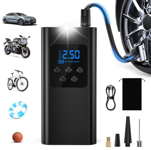 Singphere Compresor Aire Portátil – Potente Inflador Ruedas Coche 45L/min, Compresor Aire Coche Rápido con Luz LED, Batería 6000mAh, 4 Modos para Coches, Bicis, Motos y Pelotas