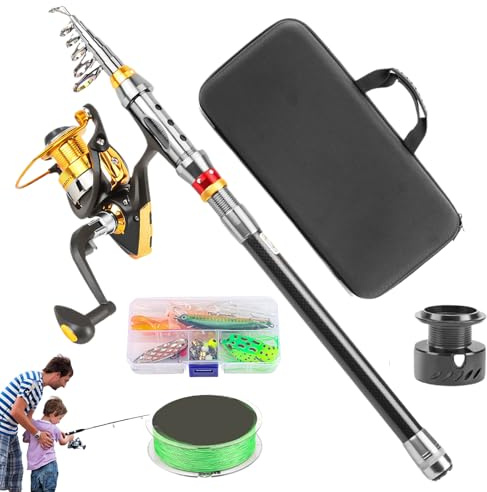 Canna da con rullo combinato – Set di telescopica per il surf, trote, campeggio, fiume, barca, per la a mosca per campeggio, barca, fiume, kayak, ponticello
