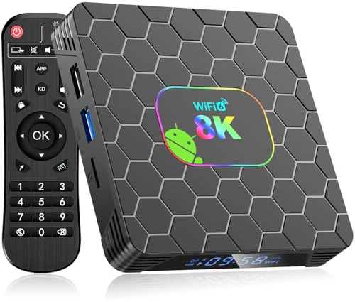 Android TV Box 14.0, Android Box 2025 4GB RAM 64GB ROM, Android 14 TV Boxes 8K 4K Wi-Fi 6 with RK3528 Quad-Core CPU 2.4G 5G Dual-Band Wi-Fi Bluetooth 5.0 USB 3.0 Ethernet 100M Smart Box for TV